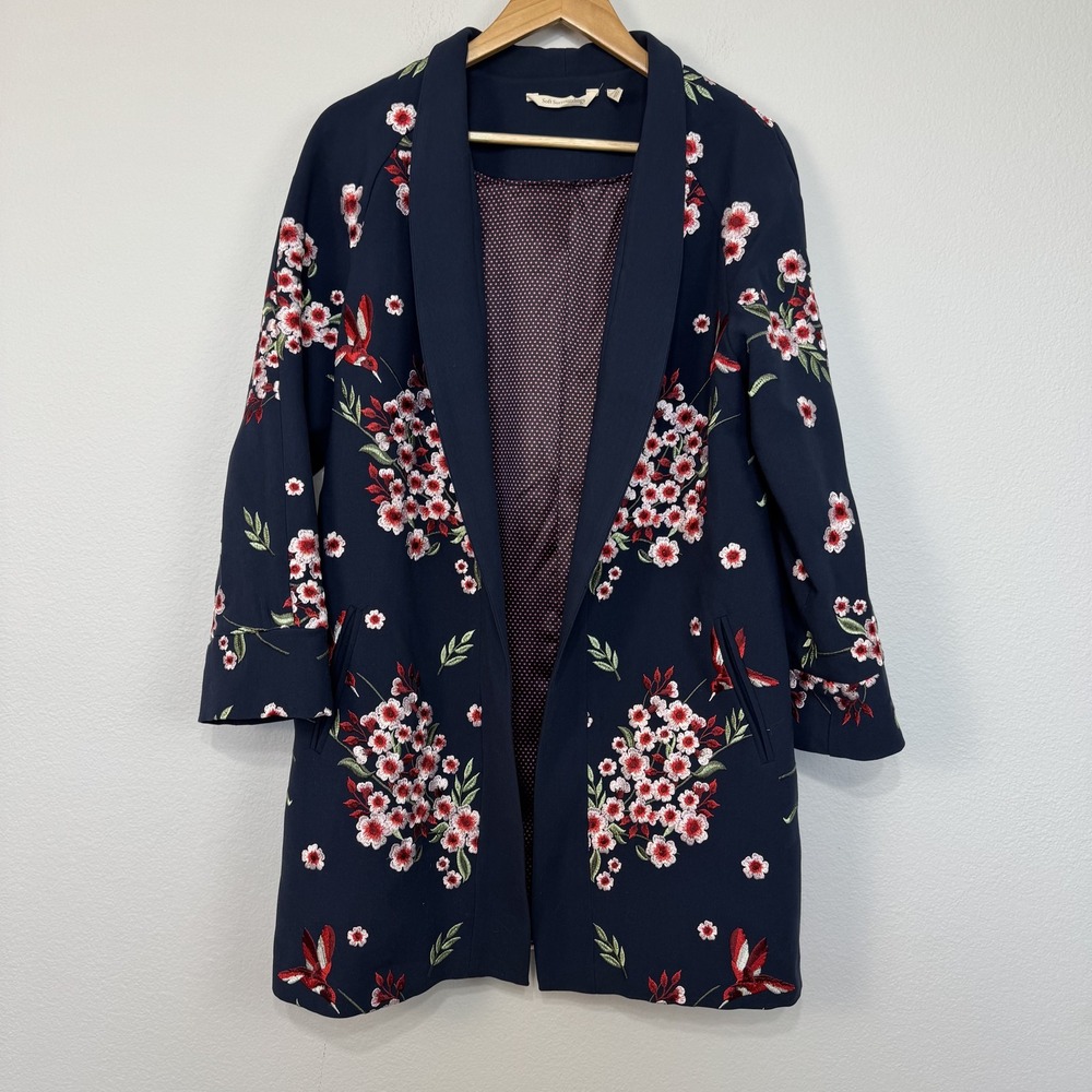 Soft Surroundings Jacket Women's Small Floral Embroidered Open Front Boho Navy